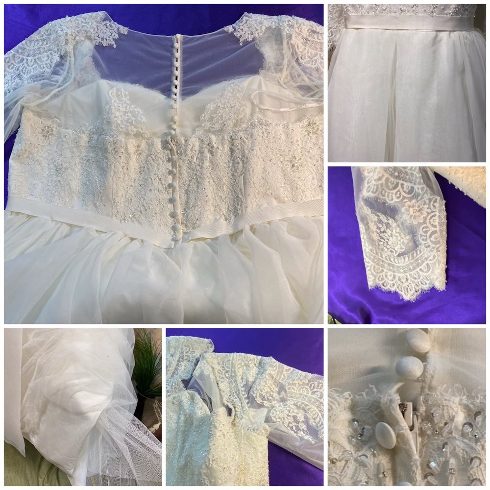 David's Bridal Oleg Cassini Elegant Ivory Lace A-Line Wedding Dress 3/4 Slvs 22W - Picture 5 of 14